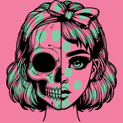 realistic girl with half skull mask