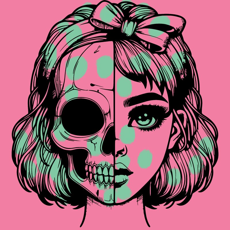 realistic girl with half skull mask