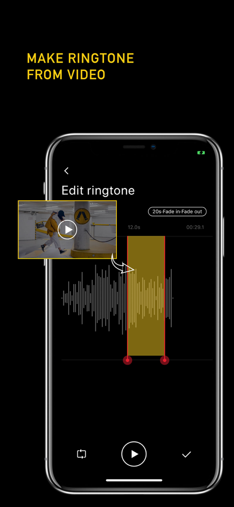 Ringtone Maker plus app interface for converting video to custom ringtones