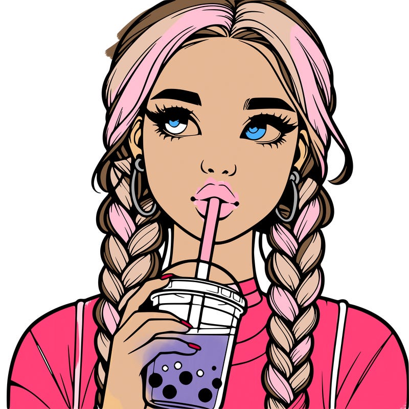 realistic girl with braided hair drinking boba