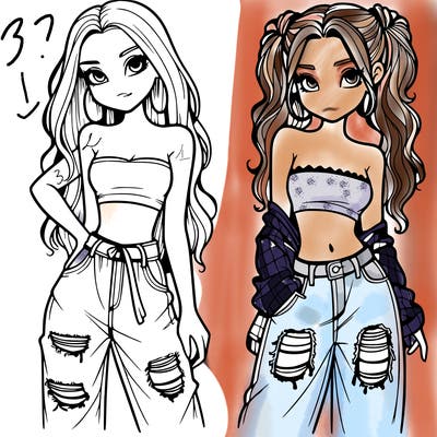 2 girls in crop tops and baggy jeans ripped