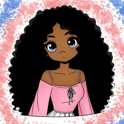 a black anime girl with long afro hair