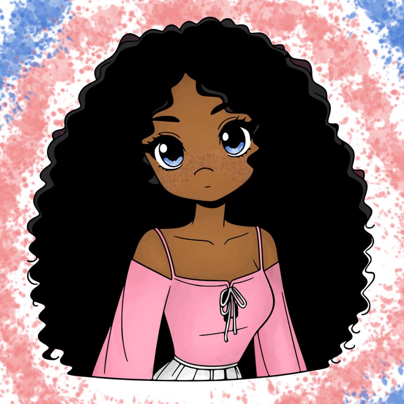 a black anime girl with long afro hair