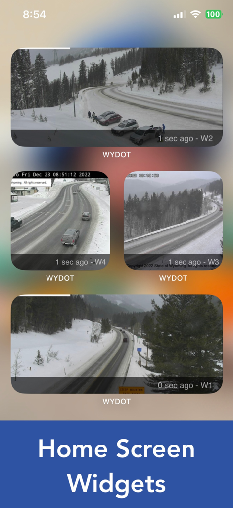 Wyoming Road Conditions - Wyoming Road Conditions app home screen widgets showing live WYDOT traffic cameras