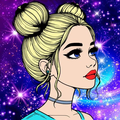 realistic girl with buns on the top of her head