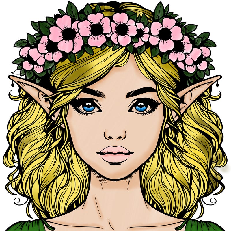 realistic female elf with flower crown