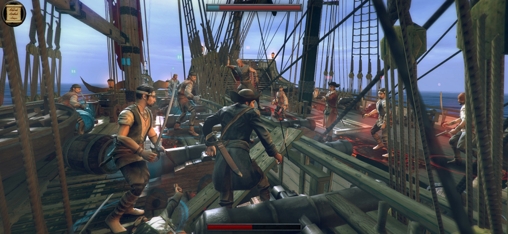 Tempest: Pirate RPG Premium - Pirates engaged in a sword fight on a wooden ship deck