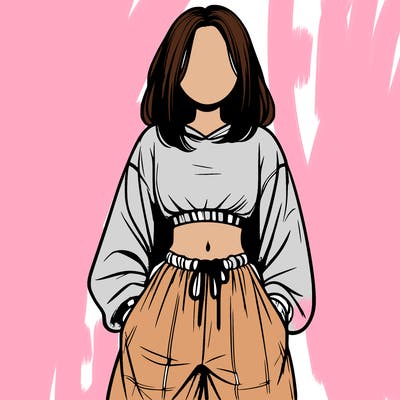 realistic girl faceless with baggy pants and a crop top