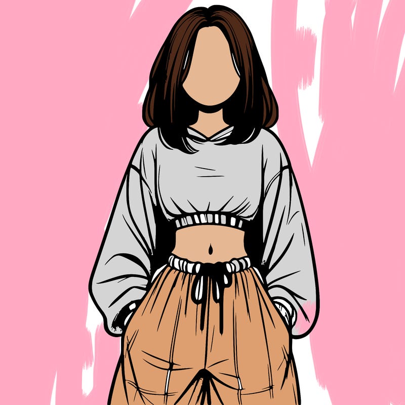 realistic girl faceless with baggy pants and a crop top