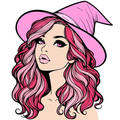 realistic witch girl with wavy hair and lips