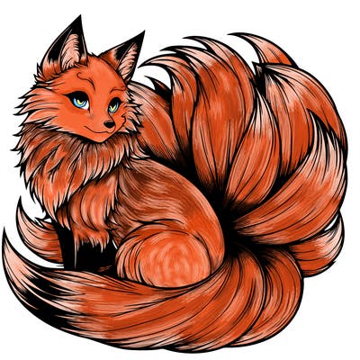 realistic detailed 9 tailed anime fox