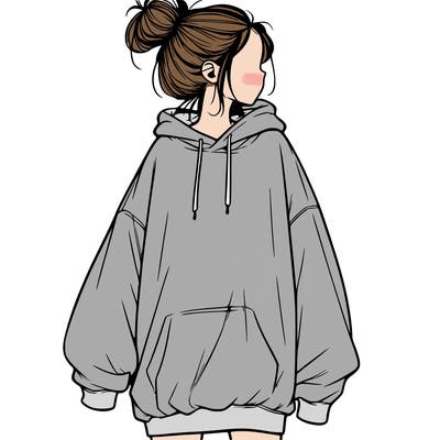 realistic girl with a oversized sweatshirt on and a bun