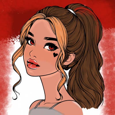 realistic girl with a ponytail on her hair and lips