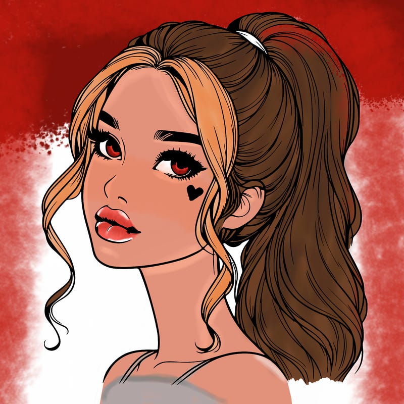 realistic girl with a ponytail on her hair and lips