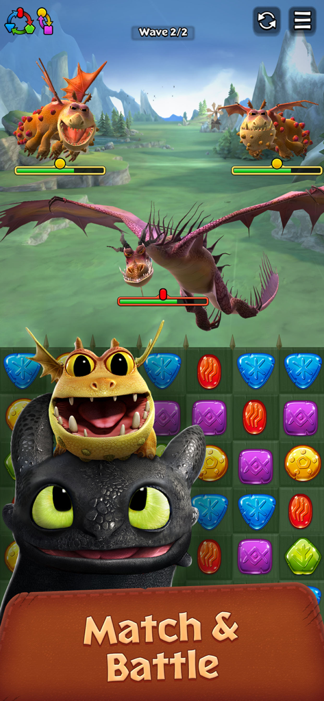 Dragons: Titan Uprising - Tablero de puzles Match-3 y batalla de dragones con Chimuelo en Dragones: El Levantamiento de los Titanes