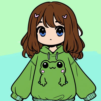 girl wearing frogging sweatshirt