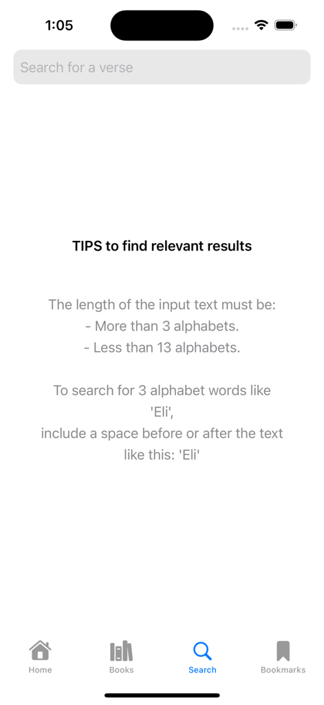 Search screen in the Mongolbarta Bible app featuring tips for finding verses.
