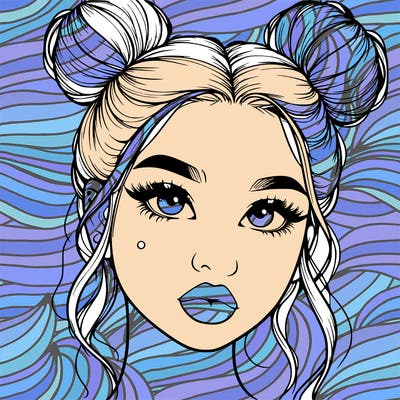 realistic girl with two buns on her hair and lips