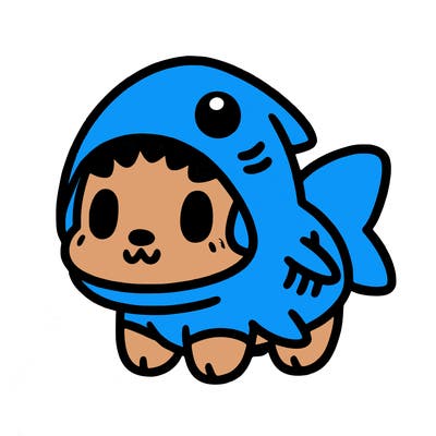 cute dog wearing a shark costume