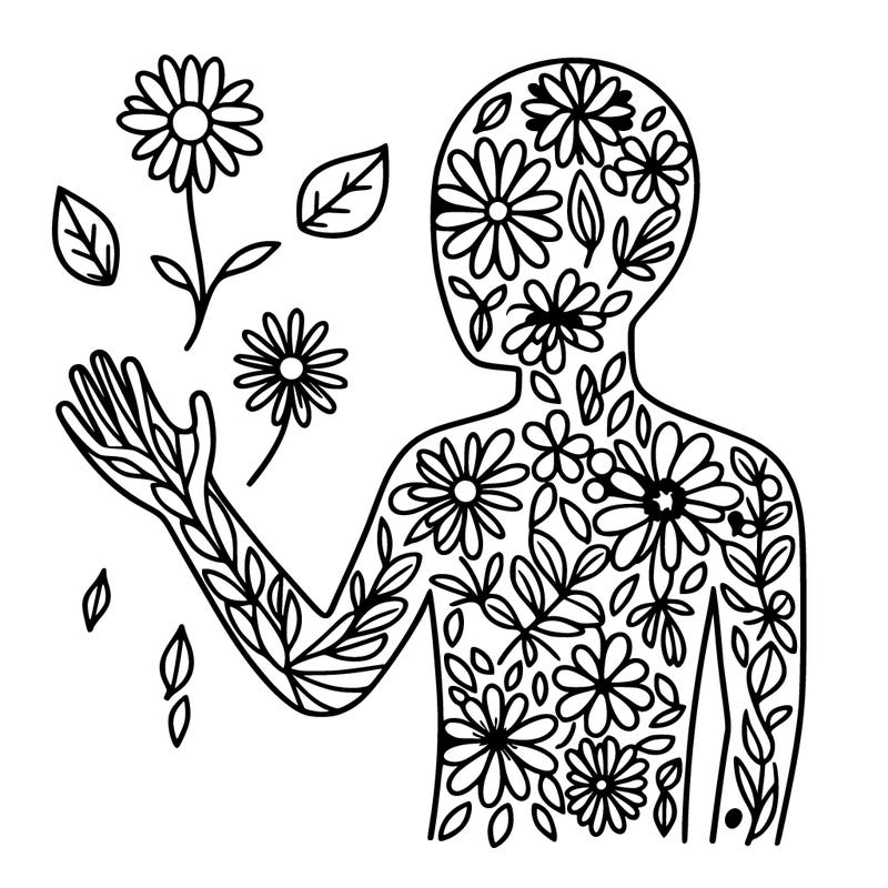 human that is covered in flowers