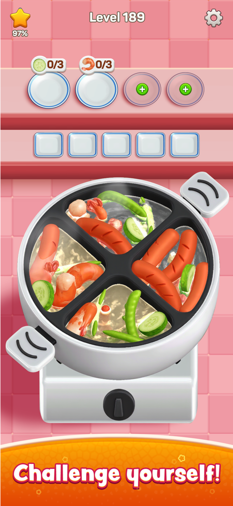 Hot Pot Go - Screenshot of Hot Pot Go 3D food sorting puzzle game showing level 189