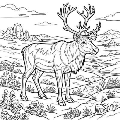 Journey to the frozen north with this stunning Tundra Reindeer coloring page. Depicting a magnificent reindeer amidst its natural, icy habitat, it's perfect for nature lovers and coloring enthusiasts alike.