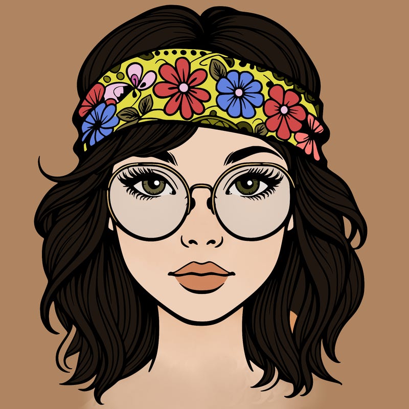 hippie girl with glasses realistic