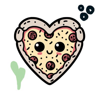pizza in the shape of a heart with cute eyes