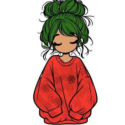 girl with baggy sweatshirt and messy bun