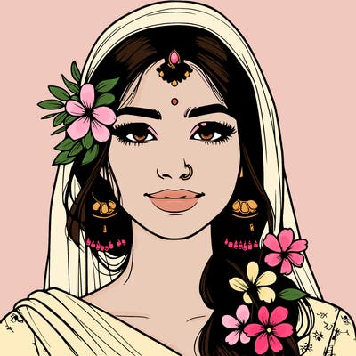 realistic girl with flowers