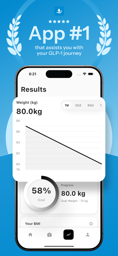 Inject - GLP-1 Tracker - Inject app results screen showing weight loss progress chart and goal tracking