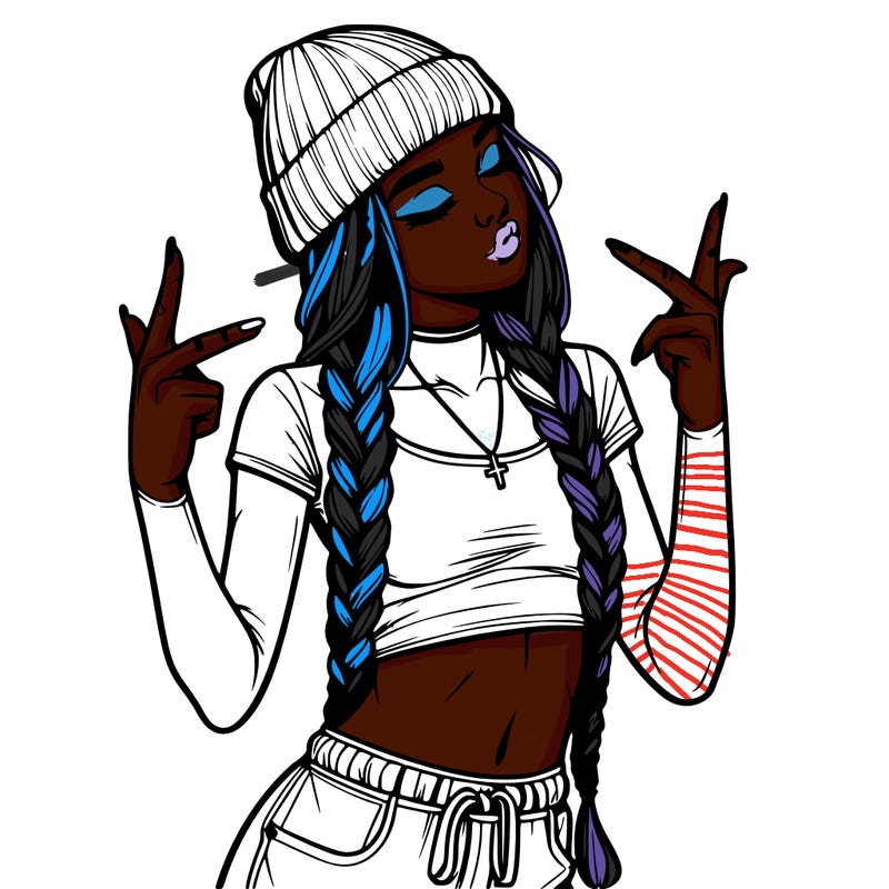 realistic teenage girl with braids and a beanie and crop top doing 🫶🏼