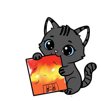 a small cat with a blank sheet of paper in its hand. the cat is sooooooo cute!