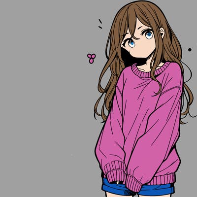 manga teen girl  in a sweater and baggy pants
