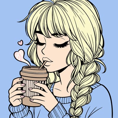 realistic girl drinking coffee