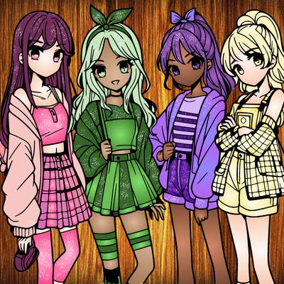 teen manga girls group of 4