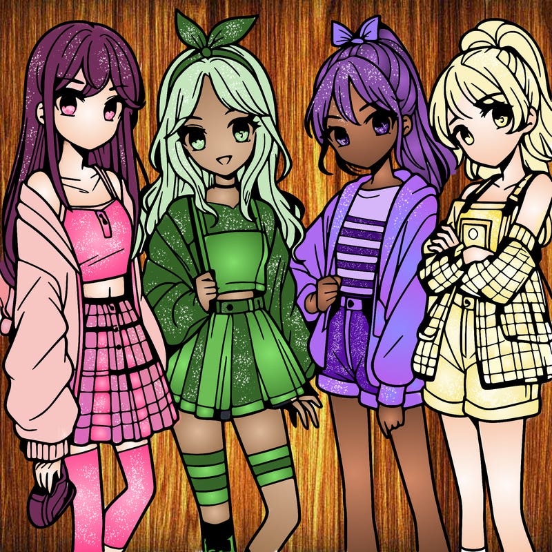 teen manga girls group of 4