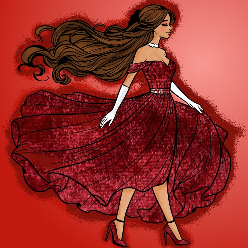 realistic woman in a dress flowing in the wind