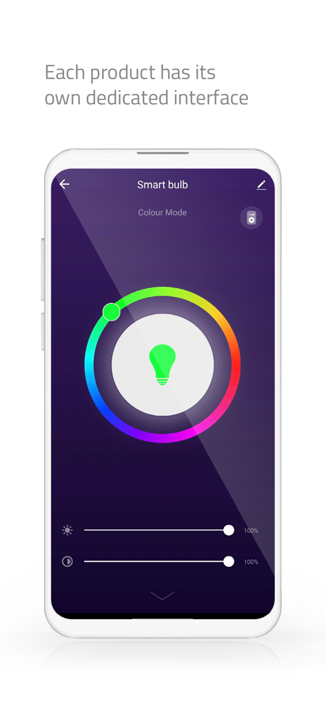 Nedis SmartLife - Interface of the Nedis SmartLife app showing color and brightness controls for a smart bulb.
