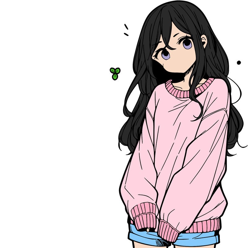 manga teen girl  in a sweater and baggy pants