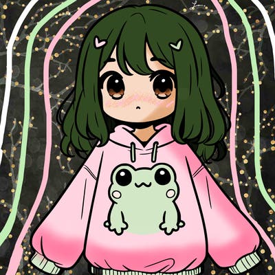 girl wearing frogging sweatshirt