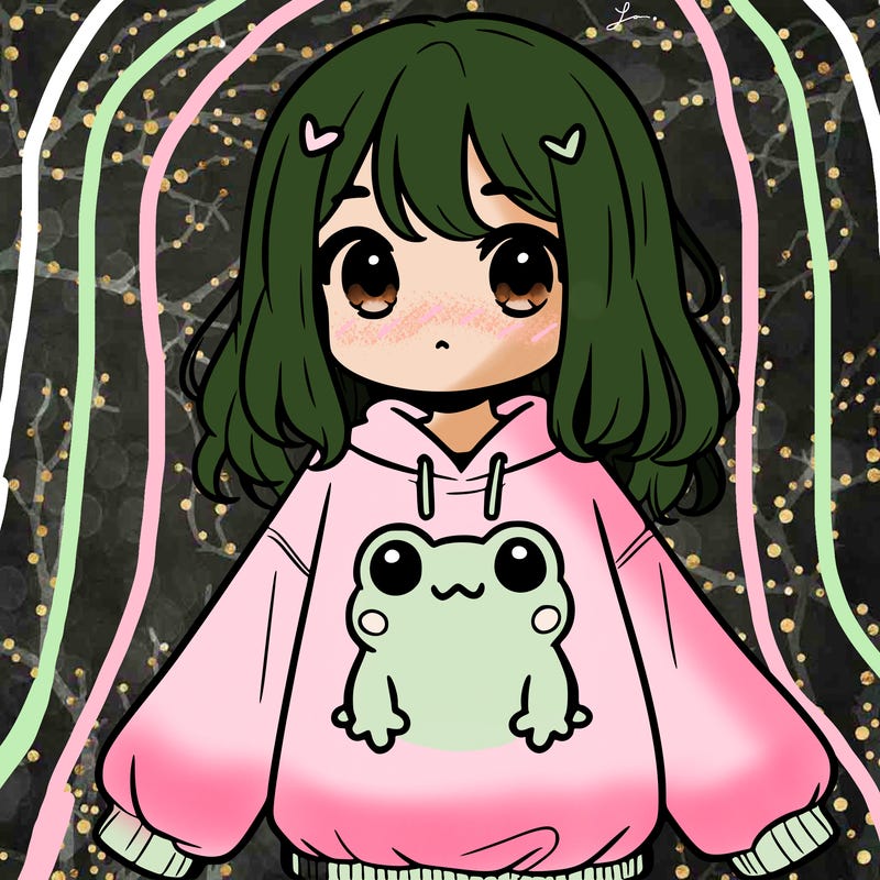 girl wearing frogging sweatshirt