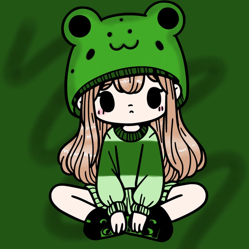 a girl wearing a frog hat and some frog socks