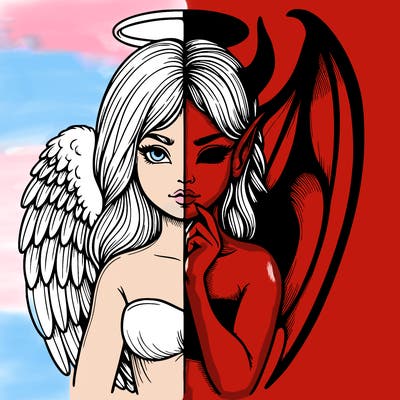 realistic angel half demon