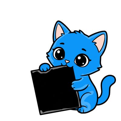 a small cat with a blank sheet of paper in its hand. the cat is sooooooo cute!