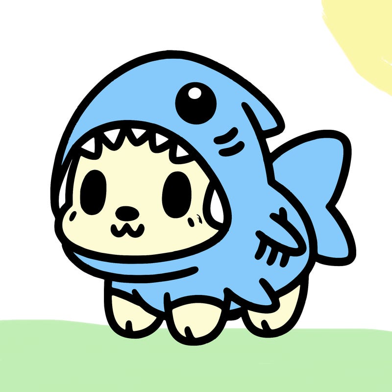 cute dog wearing a shark costume