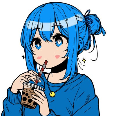 manga character drinking boba