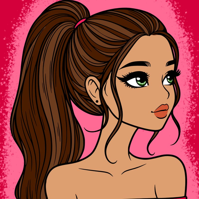 a beautiful and realistic girl with a high pony tail