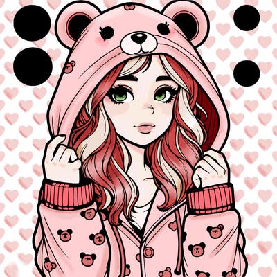 realistic girl in a animal pjs hoodie