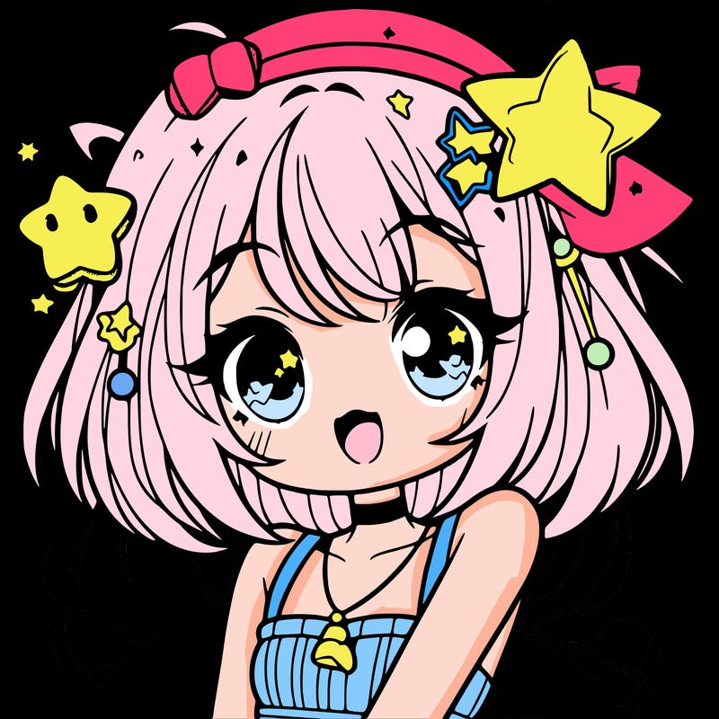 cute anime girl with star accessories